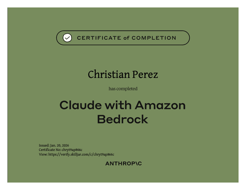 Certificate of Completion — Claude with Amazon Bedrock