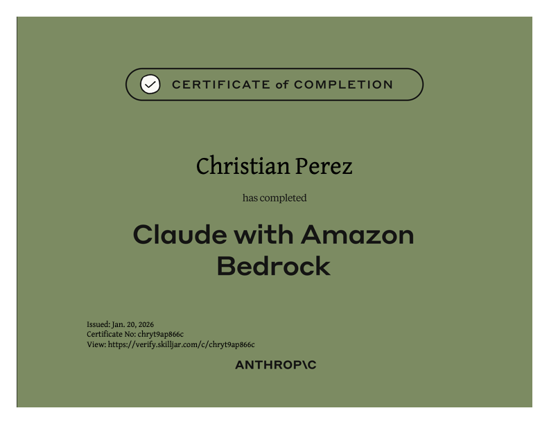 Certificate of Completion — Claude with Amazon Bedrock
